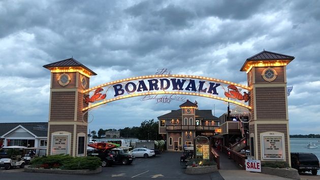 Custom-fabricated Boardwalk entrance sign and towers in Port Clinton, Ohio